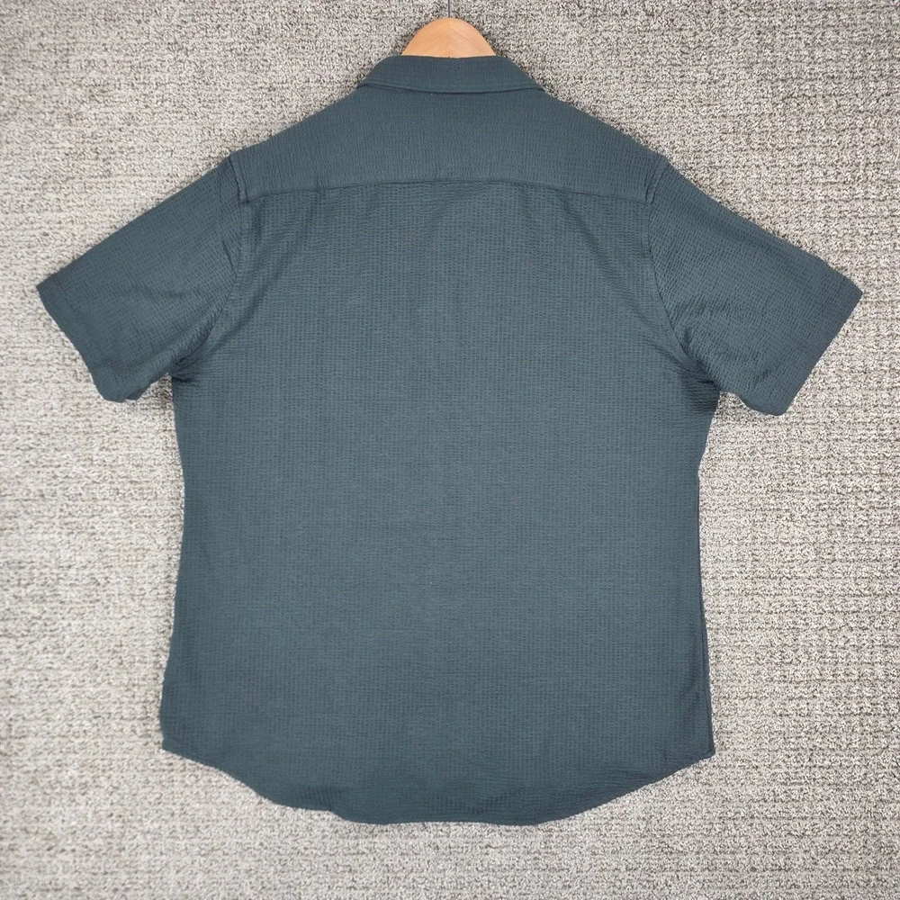 7 Diamonds Men XL Green Short Sleeve 4-Way Stretch Seersucker Button Down Shirt